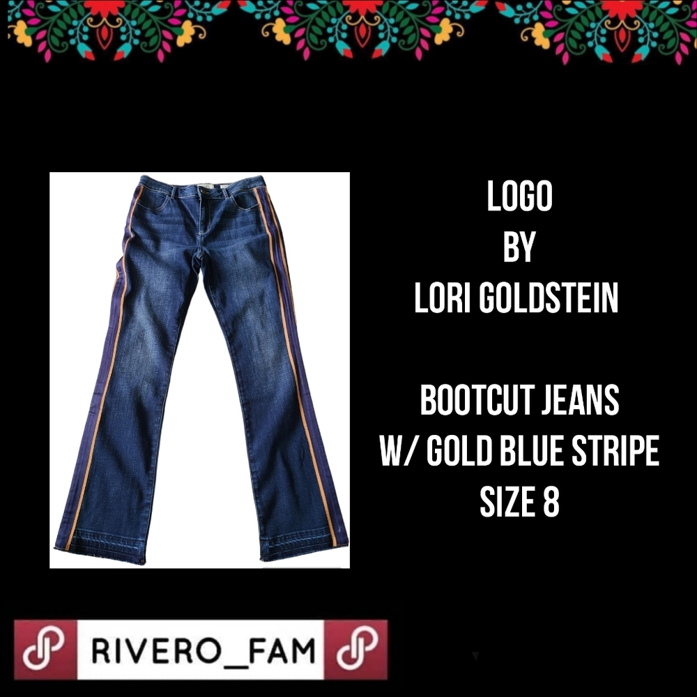 NWT | LOGO | BOOTCUT JEANS | GOLD & BLUE STRIPE | SIZE 8